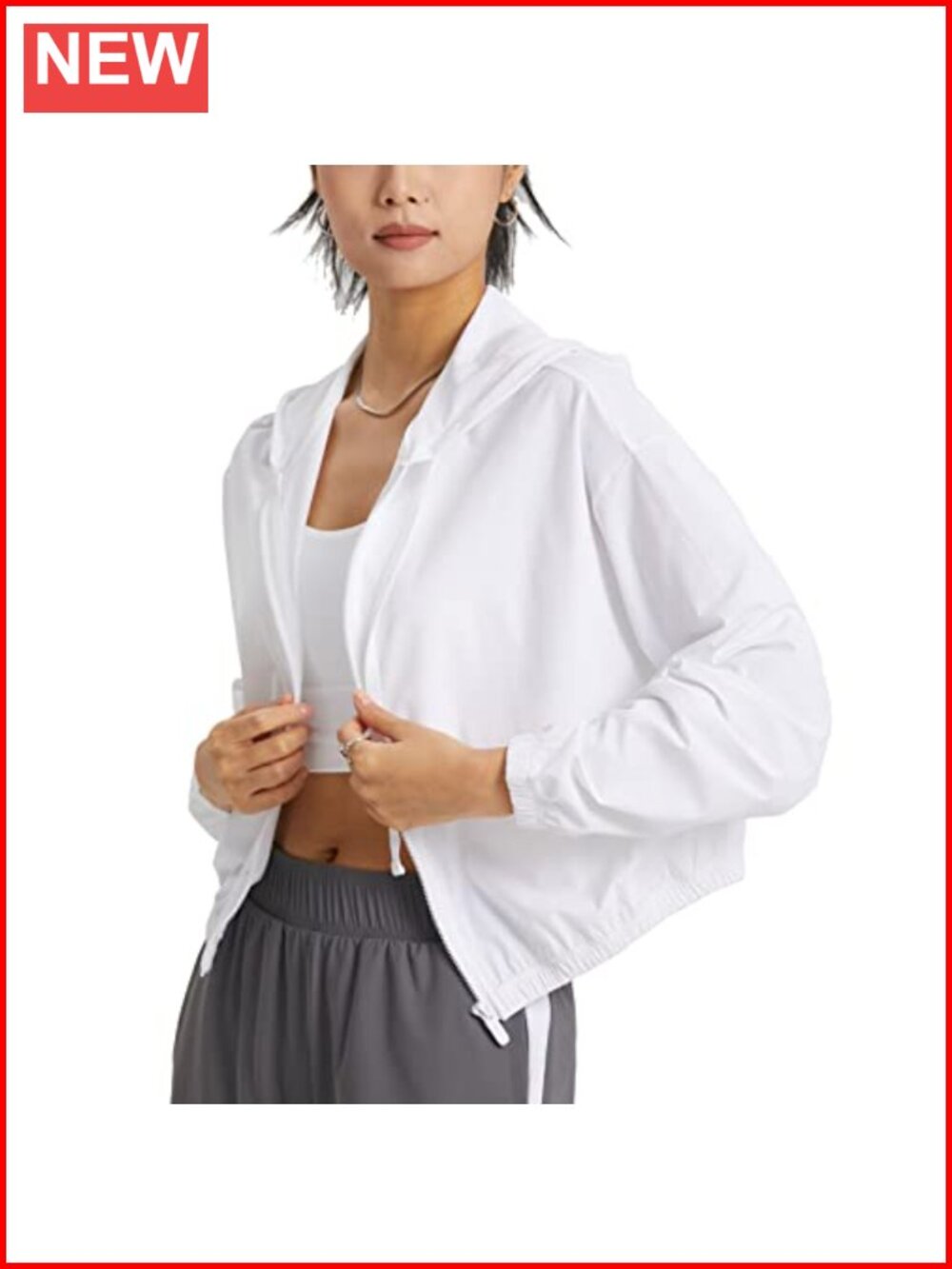 UPF 50+ Cropped Zip Up Hoodie Sun Protection Athletic Jacket